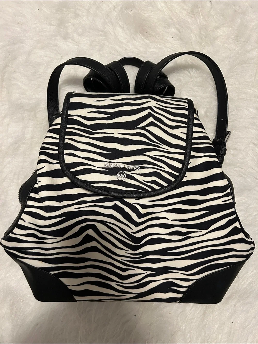 Michael Kors Black and White Zebra-Print Backpack